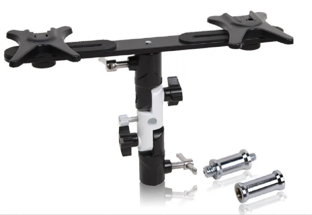 Pro Flash Hot Shoe Con Doppia (2) Flash Mount Head Portaombrelli Adattatore Per Treppiede