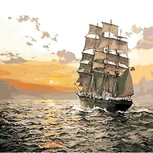 Высокое качество Парусник в море напечатаны DIY цифровая картина маслом по номерам ручная роспись маслом 40x50 см без рамки