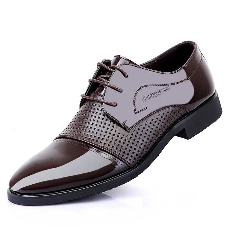 Мужская обувь из натуральной кожи; Мужские модельные туфли; свадебные туфли в деловом стиле; оксфорды на плоской подошве со шнуровкой и острым носком; большие размеры; fgb34 - Цвет: 4