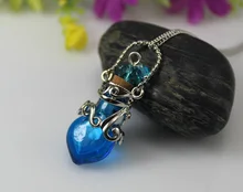 2pcs 17X23MM Murano Glass Essential Oil Small Heart Neckalce,Lampwork murano essential oil bottle Pendants