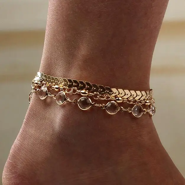 

bohemian anklet bracelets for women arrow rhinestone ankle bracelet cheville foot chain jewelry halhal enkelbandje 3pcs/set