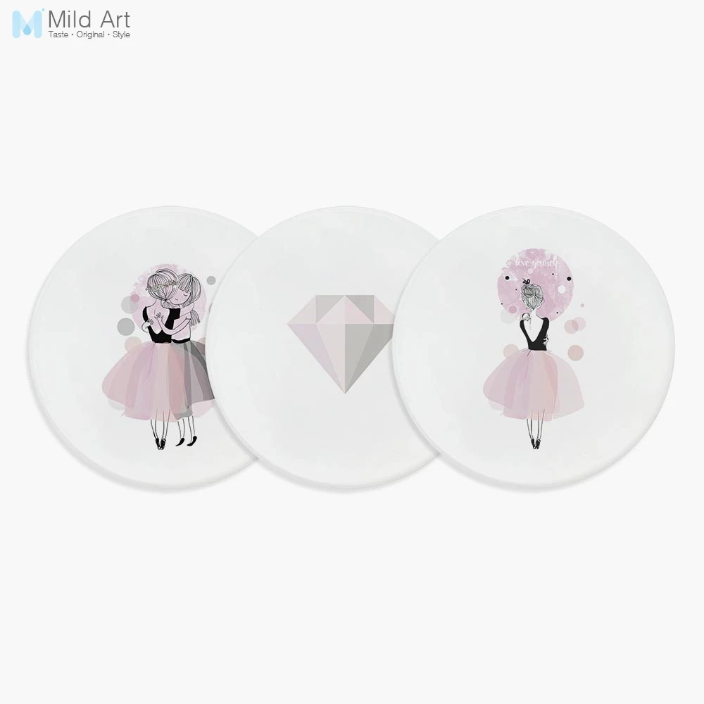 

Pink Gray Watercolor Kawaii Ballet Girl Friend Diamond Ceramic Mug Coaster Gift Creative Home Cup Kitchen Accessories Pad Drinks