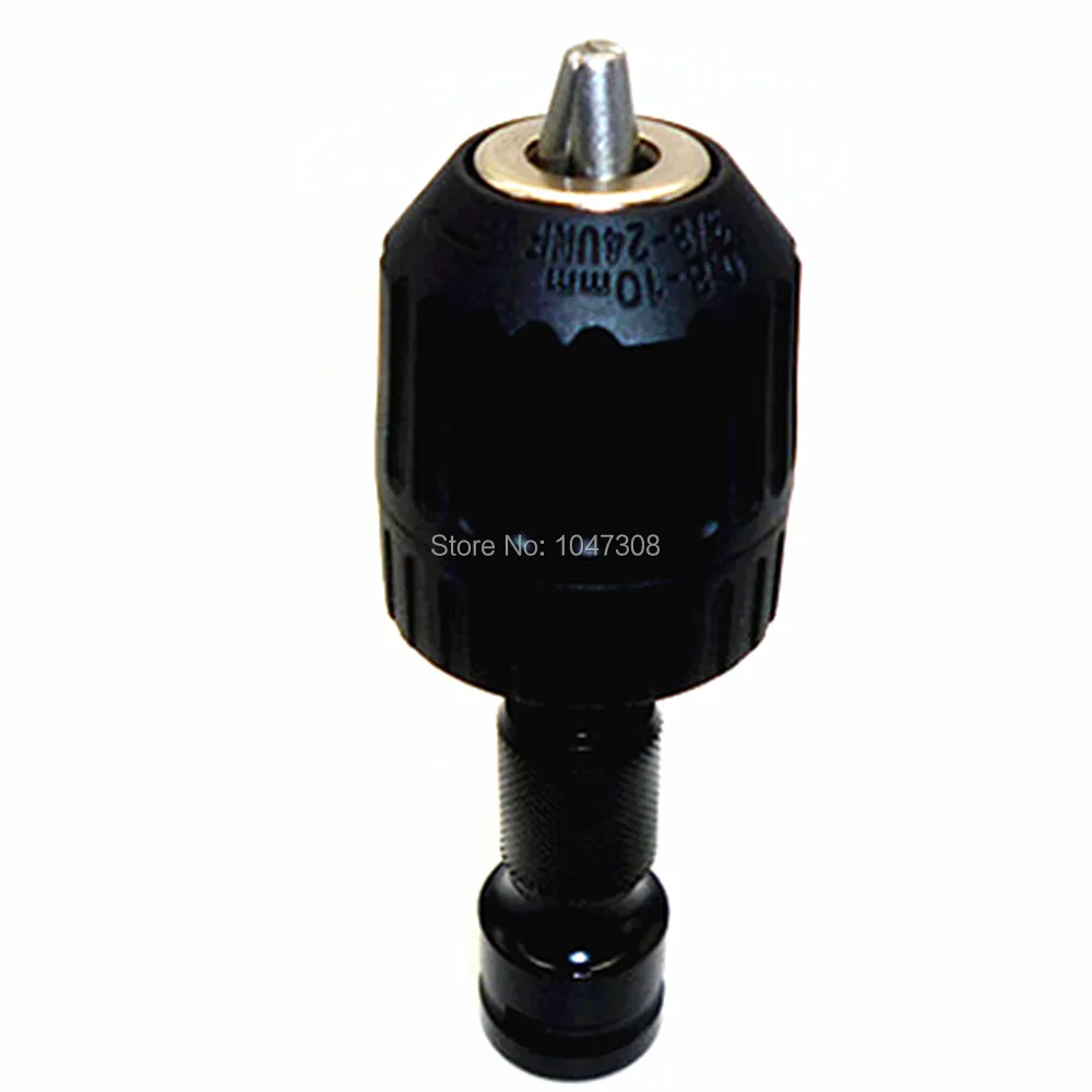 

3/8"-24UNF Chuck 10mm Keyless Chuck Driver Convenient Drilling with Quick Release 1/2" Drive to 1/4" Hex Shank Converter Adapter