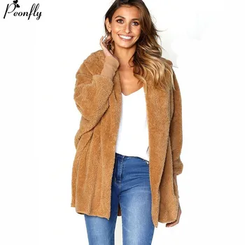 

PEONFLY Fur Cardigans Women Long Sleeve Oversize Winter Casual Loose Coverup Tops Autumn Coat Female Sweaters