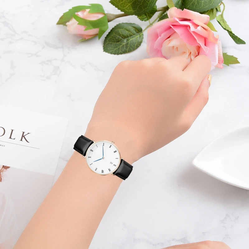 

Women's Watches Calendar Round Dial Classic Brief Style Watch Leather Unisex Casual Men Quartz Watch Relogio Masculino Saat