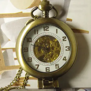 

Vintage free shipping hot 1pcs/lot new men womens Antique Pocket Watch Necklace bronze Pendant hand wind mechanical golden glass