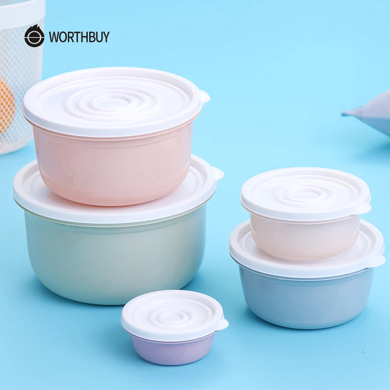 

WORTHBUY 5Pcs/Set Kitchen Storage Container BPA Free Plastic Storage Box Airtight Cereal Fruits Food Refrigerator Organizer