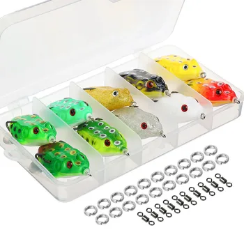 

DONQL 10 pcs/set Artificial Silicone Bait Ray Frog Fishing Lures Soft 10g Metal Sequins Top Water Double Hooks Frog Fishing Kit