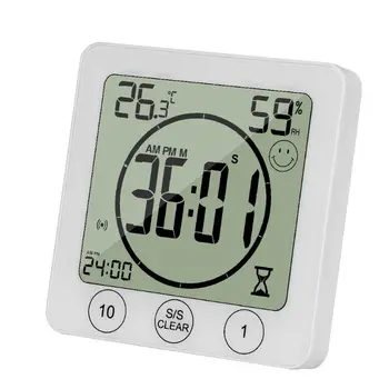 

LCD Bathroom Wall Clock Temperature Humidity Countdown Waterproof Shower Timer