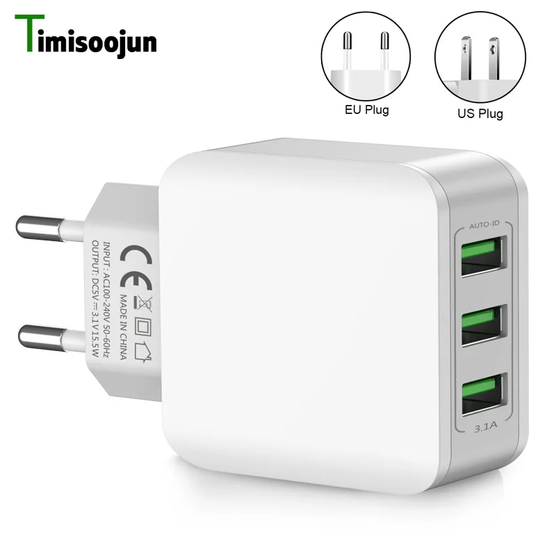 3 Port Mobile Phone Charger 5V 3.1A USB Charger Adapter for iPhone X 8 7 plus Desktop Charger