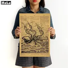 Старые Новости бумага Осьминог Винтаж Ретро плакат, крафт-бумага Гостиная Живопись Искусство стикер стены 42x30 см GGA016