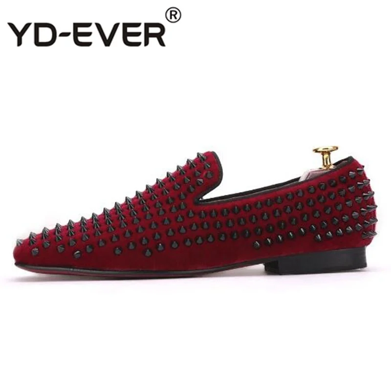 

Red Smoking Slippers European Big Size Stud Loafers 47 Velvet Casual Shoes Men Street Style Rivet Prom Party Spike 11 Dandelion