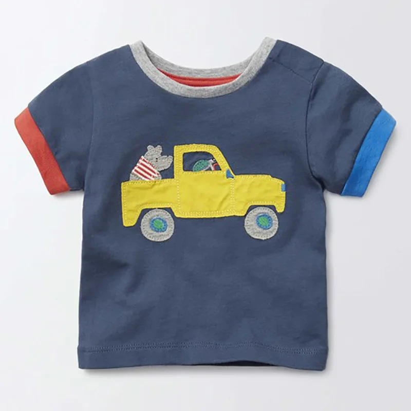 High Quality Summer Boys T shirt Cartoon Car O Neck Short Sleeve T