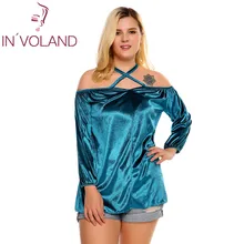 IN'VOLAND/женские Соблазнительные топы с шейным воротником с открытыми плечами, большие размеры, модный ремень с плечом, длинный рукав, Feminino, однотонный топ