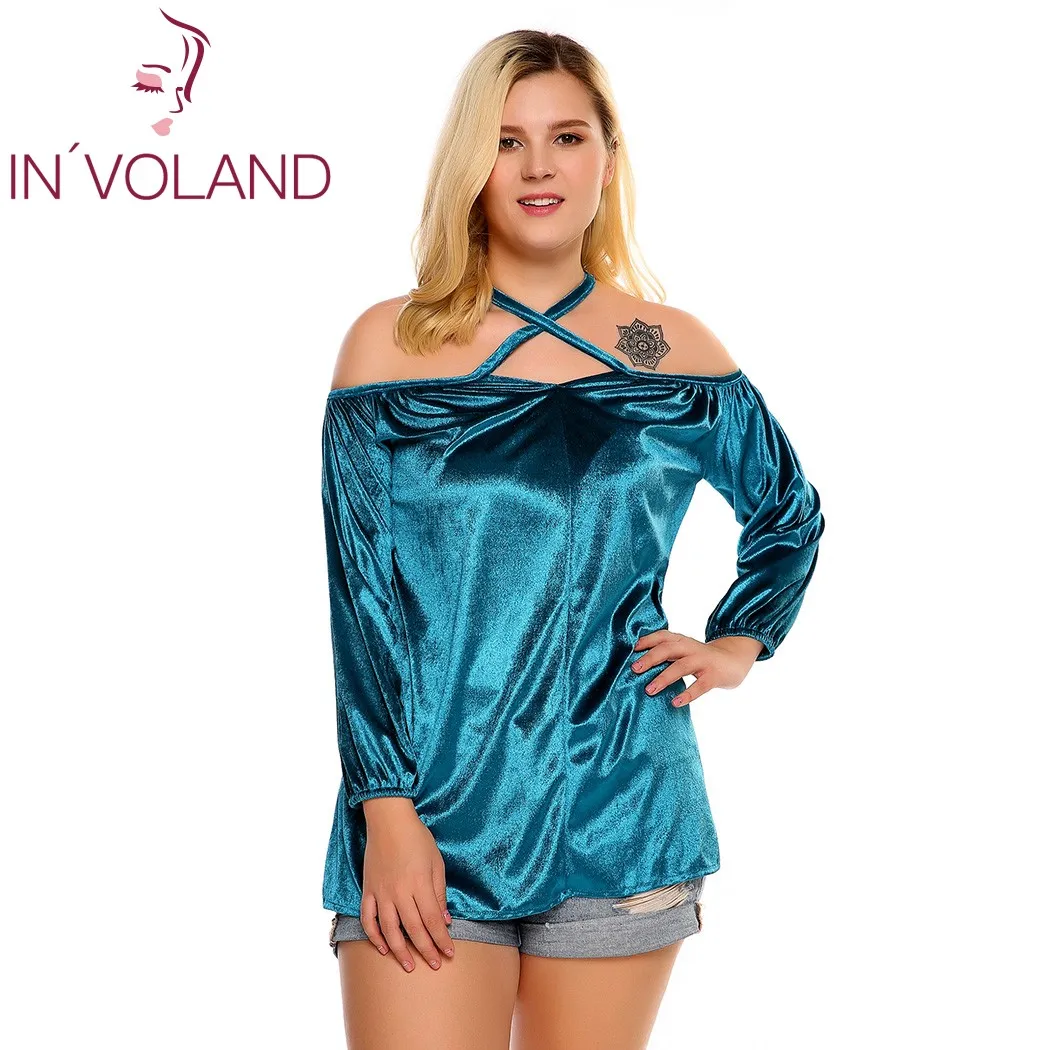 IN'VOLAND Women Halter Tops Sexy Off Shoulder Plus Size Fashion