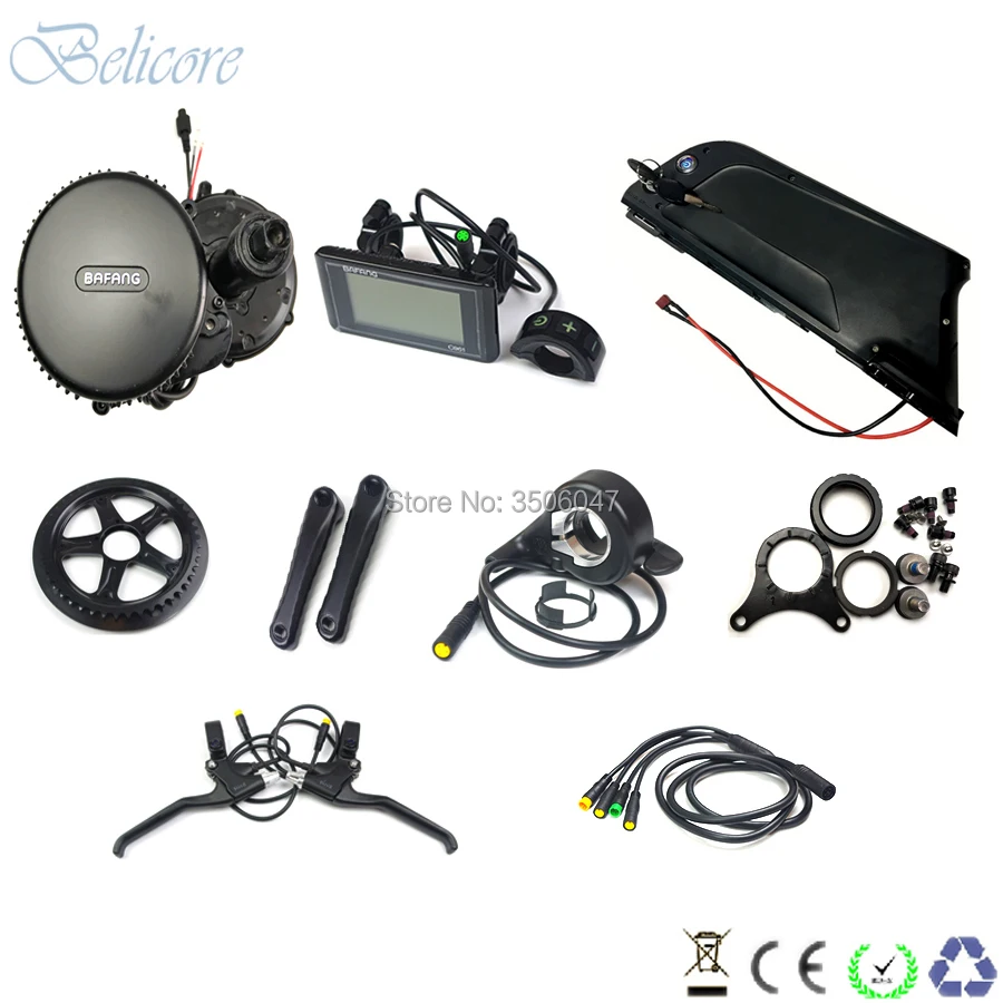 Best 48v 10ah lithium ion electric bike battery 48v downtube battery+bafang/8fun 48v 500w crank mid drive motor ebike kits 0