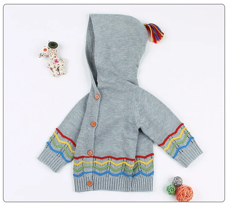Детский свитер для мальчиков, кардиган, осенняя трикотажная куртка с капюшоном для маленьких мальчиков и пальто для девочек, свитер для маленьких девочек, пуловер
