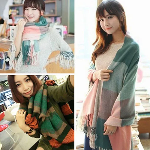 

Arrival Women Winter Warm Soft Artificial Wool Scarf Plaid Knit Long Shawl Pashmina 6YUU