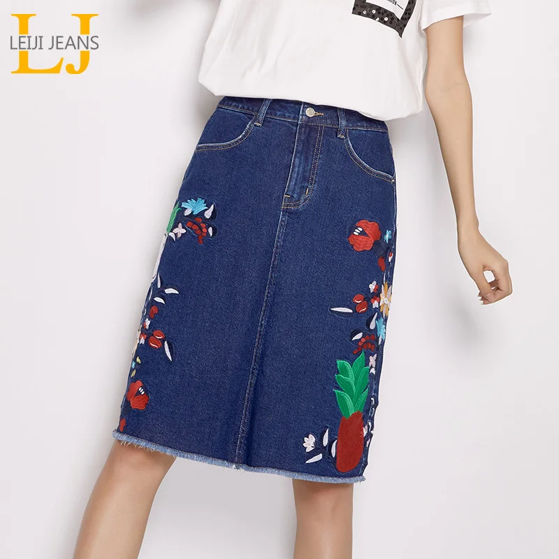 LEIJIJEANS Новое поступление летняя размера плюс большой цветок фрукты вышивка