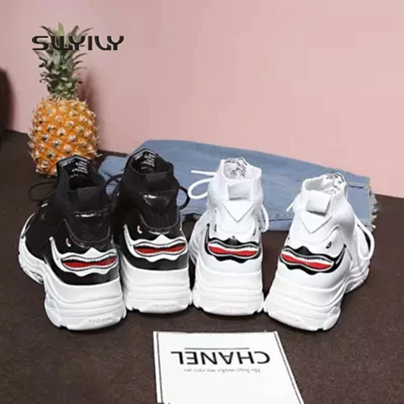 SWYIVY Women Running Shoes Inner Height Sneakers Women Shark Socks Shoes 2018 New Autumn Woven Breathable Sport Shoes Women