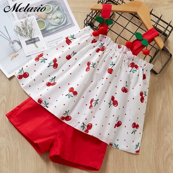 

Melario Summer Baby Girls Clothing Sets Toddler Kids Cute Suits Casual Girls Cherry Tops Pants Suit 2pcs Print Kids Costume