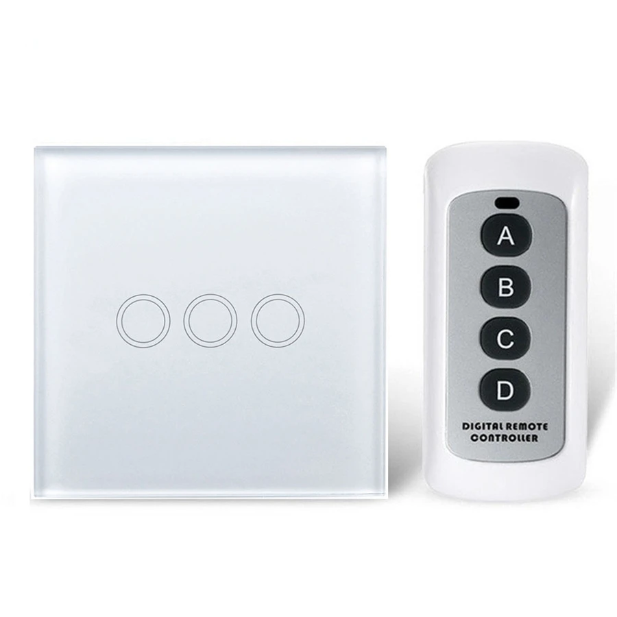 

EU/UK Standard Touch Switch 3 Gang 1 Way, Crystal Glass Switch Panel, Fireproof and durable, Waterproof Wall Light Remote Switch