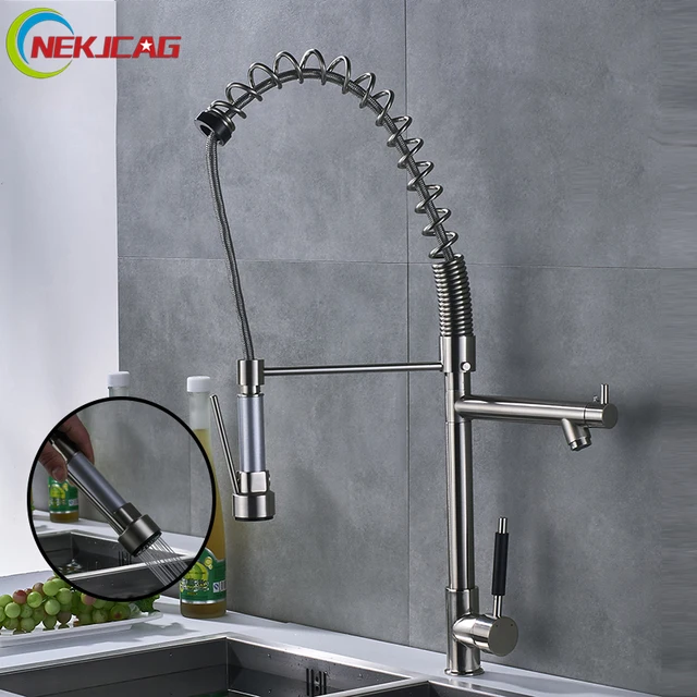 Best Quality Kitchen Faucet  Brushed Nickel Deck Mounted Sink Faucet  Pull Out 360 Degree Rotation Mixer Faucets