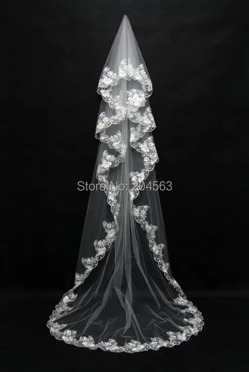 One Layer Red Long Lace Wedding Bridal Veils Tulle Veil for Bride