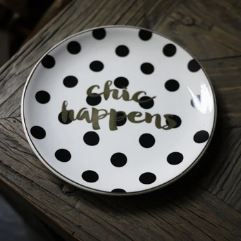 Французский стиль Черное и белое золото инкрустация десертная тарелка мода точка тарелка с полосами 1 шт./лот - Цвет: Chic