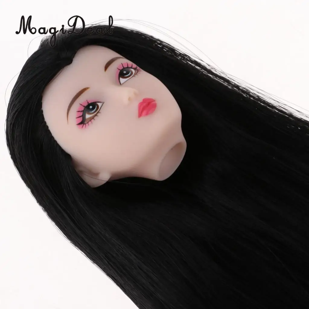 1/6 BJD Head Sculpt with Long Black Hair Doll with Make-up DIY Parts Making Supplies