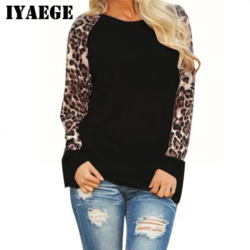 

IYAEGE Leopard Sweatshirt Women 2018 Autumn Long Sleeve Splice Hoodies Women Harajuku Pullover Jumper Blusas Sudadera Mujer 5XL