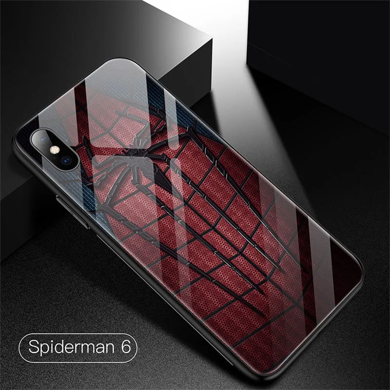 Чехол из закаленного стекла для телефона Marvel с человеком-пауком для iPhone 11 Pro Max XSmax XR XS X 8 7 6s 6 Plus, роскошный защитный чехол - Цвет: Spiderman 6