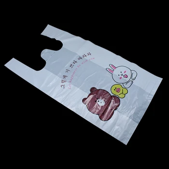 

DHL 1500pcs/lot Translucent White Plastic Vest Take Out Package Bag Lovely Cartoon Animal Printing Decoration Carrier Handle Bag