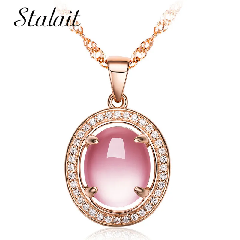 Opal Oval Pink Pendant Necklace Rose 