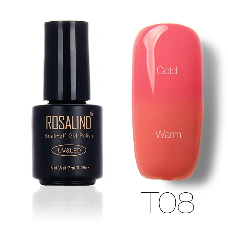 ROSALIND 7 мл меняющий цвет лак для ногтей впитывающийся Гель-лак для ногтей полувернис Перманентный Гель-лак для ногтей - Цвет: T08