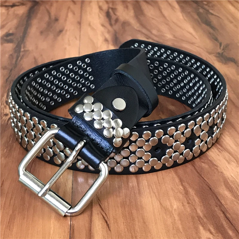 Heavy Metal hombres remache vaquero Jeans cintura genuina masculina de cuero Punk Rock Ceinture Homme Hip Hop estilo Correa MBT0071|belt genuine leather|ceinture hommejeans belt AliExpress