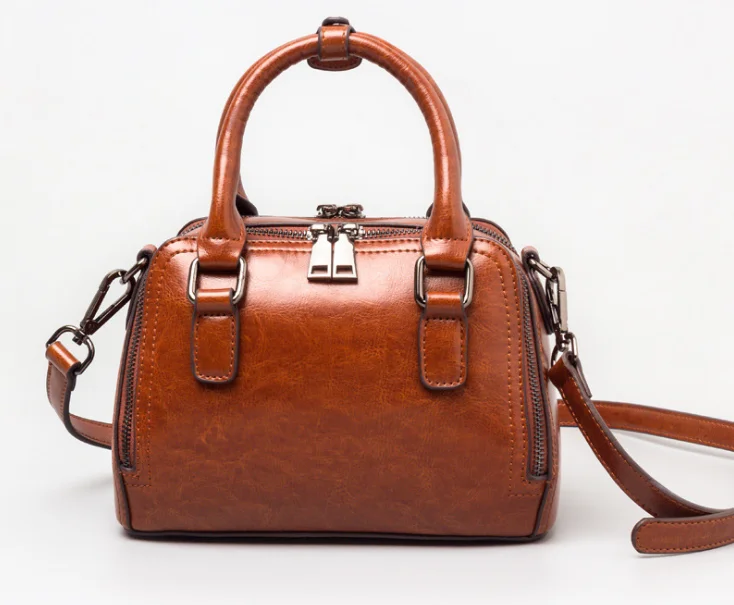 

New Genuine Leather Scrub Doctor Bag Vintage Zipper Female Shoulder Bag Simple Fashion Lady Messenger Bag Hot Girl Handbag C077