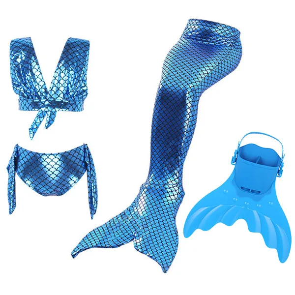 Детский купальник с хвостиками русалки, купальник бикини для девушек Косплей Русалка Флиппер, пляжная одежда купальный костюм и плавники для дайвинга - Цвет: Navy Blue