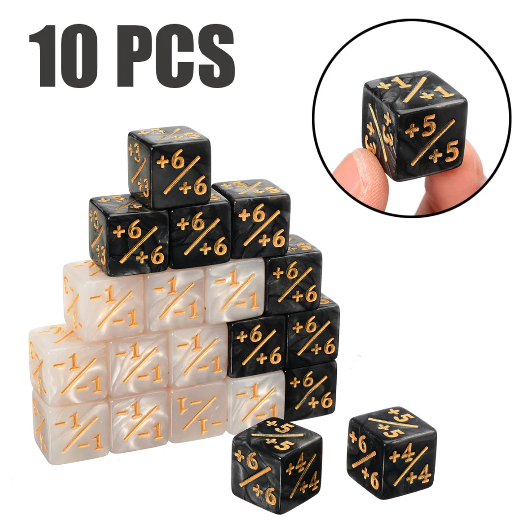 10x Black White 14mm 6 Side Counting Dice +1/-1 Dice Kids Toy For Magic The Gathering Game Counting Counters