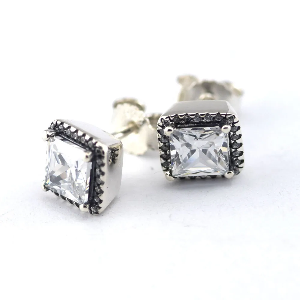 

New European style Silver Stud Earring With Clear Cz Original 925 Sterling Silver Earrings charms DIY Women jewelry Wholesale