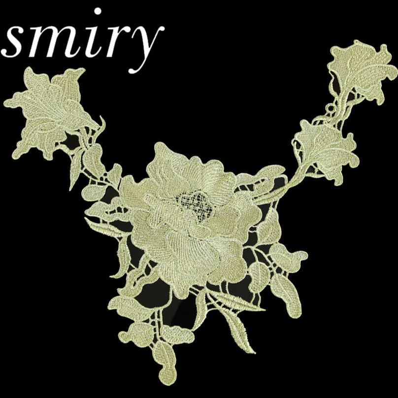 

Smiry High Quality 1Pc 25*37.5cm Gold Line Lace Neckline Applique Lace Fabric For Costume Sewing Applique Crafts Venise Lace