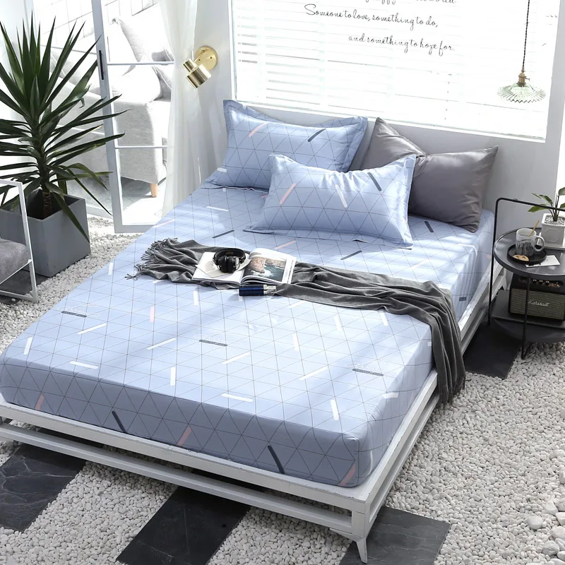 

Home Textile 100% Cotton Sheets Stripe Mattress Cover Bed Sheet Solid Color Fitted Sheet Bedspread Twin Full Queen King 4 Size