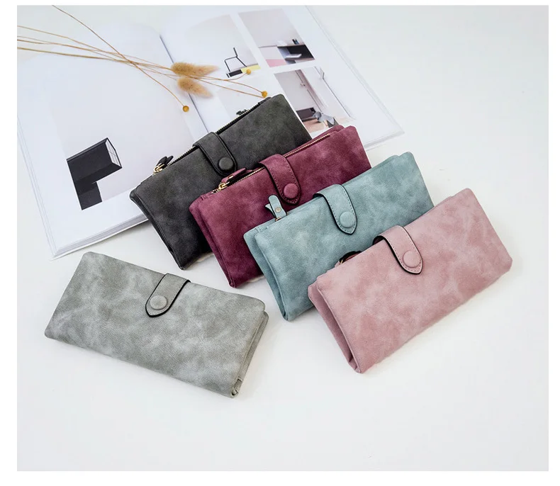MJ Women Leather Wallets Matte PU Leather Long Wallet Lady's Brand Design Bi-Fold Clutch Purse Coin Pocket Multiple Card Holder (33)