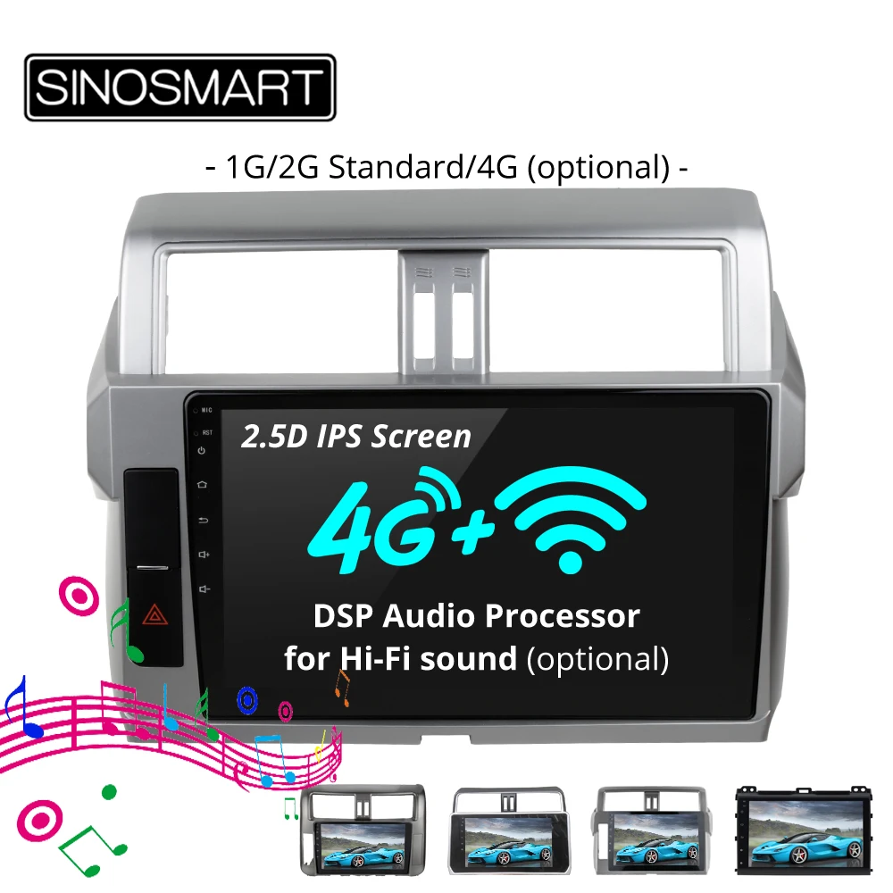 

SINOSMART 2.5D IPS/QLED 1G/2G Car GPS Navigation Player for Toyota Landcruiser Prado LC120 LC150 32EQ DSP, 4G RAM Optional