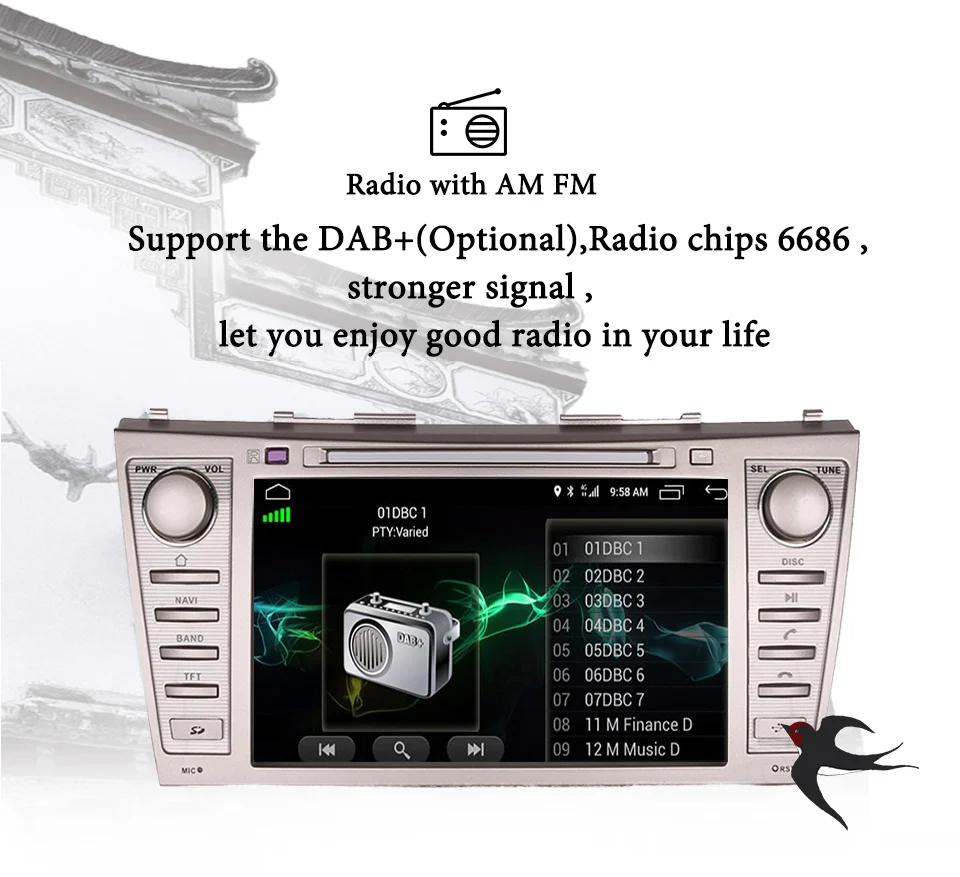Perfect 4G+64G Android 9.0 Car Autoradio dvd Video headunit with 3/4g wifi gps navi For Toyota camry 2007 - 2011 SWC TPMS OBD2 DAB BT SD 5