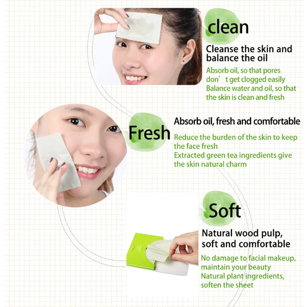 Matcha Absorbent Paper Oil Absorbing Sheets Deep Cleanser Face Oil Control Tool Blackhead Remover Acne Treatment 100PCS 40