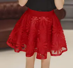 Европа и Америка 2016 сезон: весна–лето мода сладкий вышивка Кружево Красный Черный Цвет эластичный пояс был тонкий леди юбка