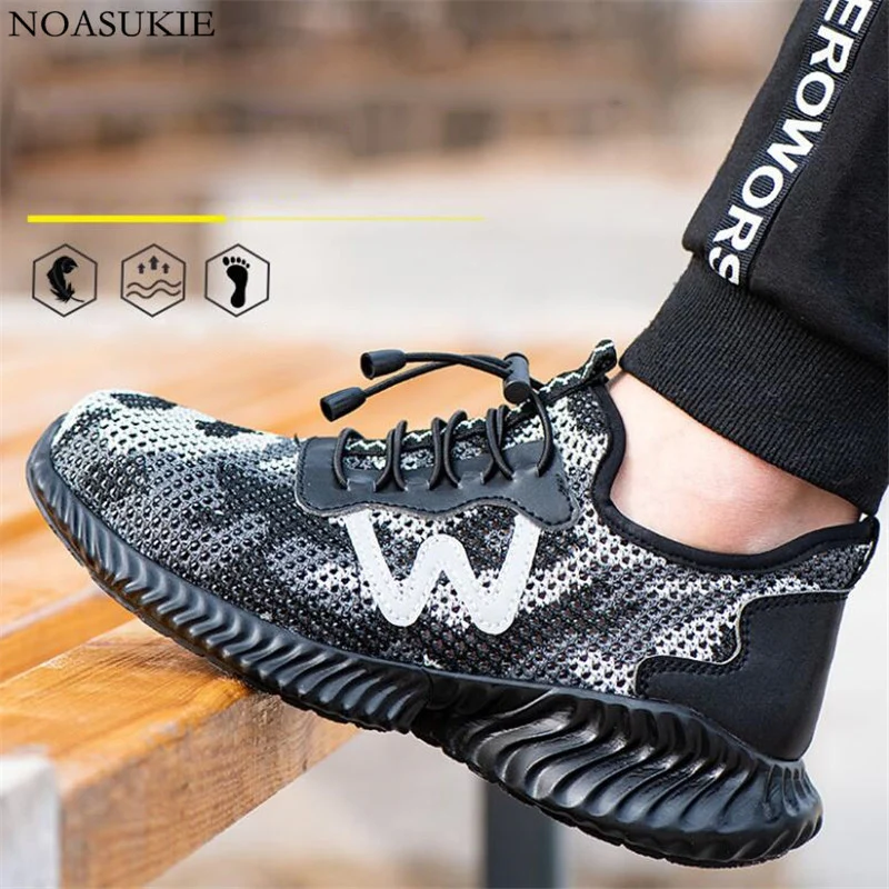 

Summer Lightweight Safety Shoes Of Men Breathable Mesh Camouflage Work Shoes Sneakers Anti-Smashing Puncture Steel Toe Shoes