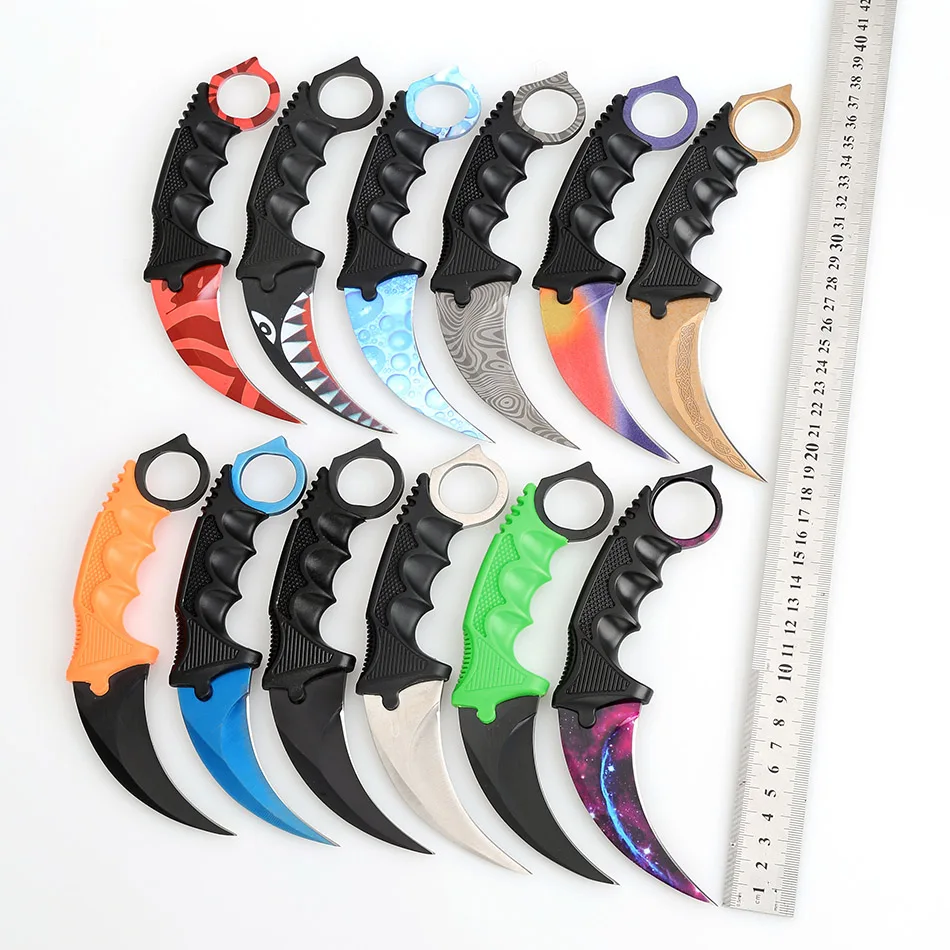Swayboo الحقيقي CSGO كاونتر سترايك Karambit سكين شفرة مثبتة تقاليد التكتيكية الصيد قوس قزح بقاء غمد النمر الأسنان السكاكين
