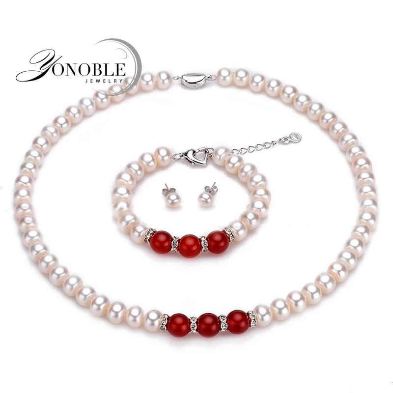 

Real fresh water pearl jewelry set wedding,freshwater pearl set necklace bracelet earring 925 silver mother birthday best gift